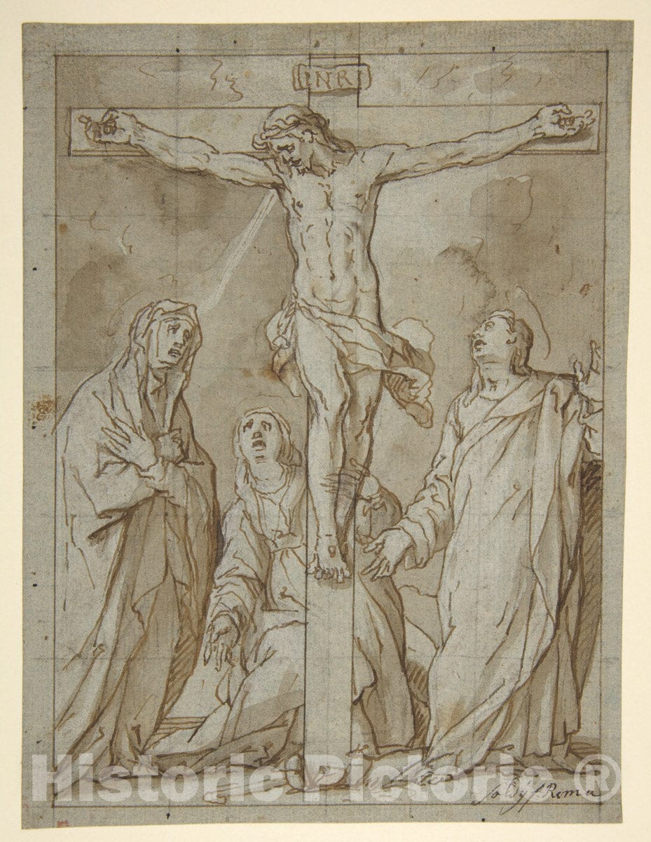 Art Print : Lazzaro Tavarone - Christ Crucified, Attended by The Virgin, Saint Mary Magdalen, and Saint John The Evangelist : Vintage Wall Art