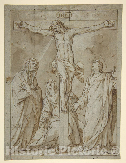 Art Print : Lazzaro Tavarone - Christ Crucified, Attended by The Virgin, Saint Mary Magdalen, and Saint John The Evangelist : Vintage Wall Art