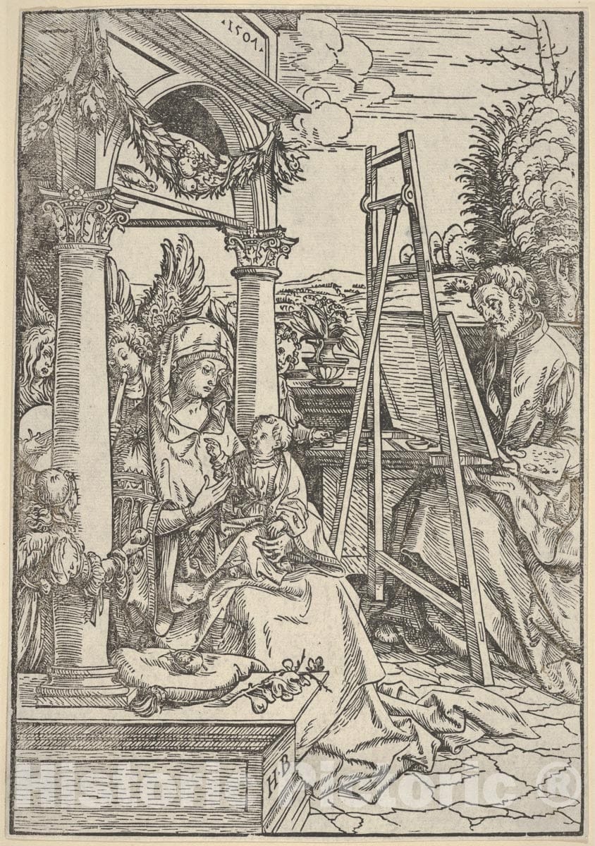 Art Print : Hans Burgkmair - Saint Luke Painting The Virgin : Vintage Wall Art