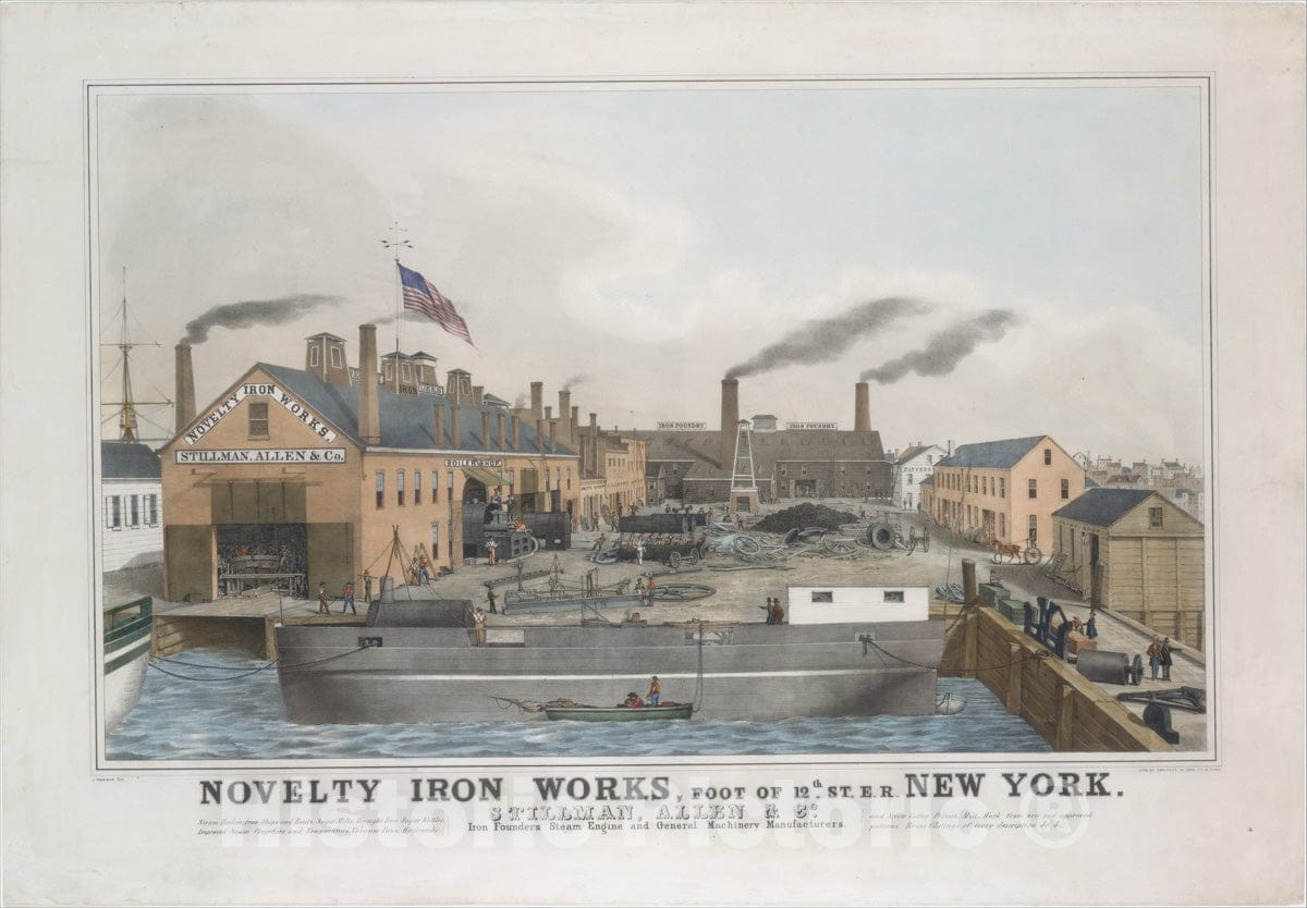 Art Print : John Penniman - Novelty Iron works, Foot of 12th St. E.R.  Iron Founders, Steam Engine and General Machinery Manufacturers : Vintage Wall Art