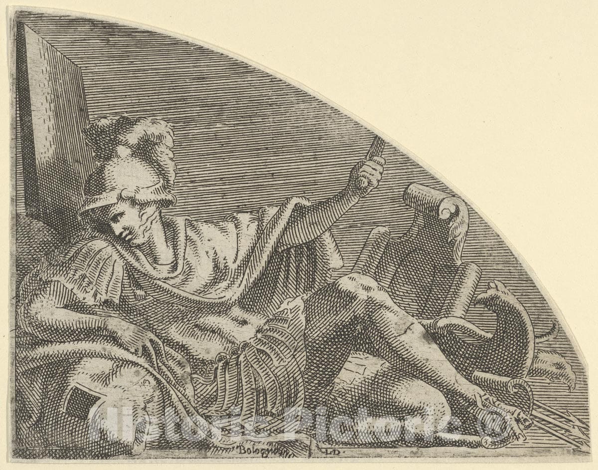 Art Print : Léon Davent - Mars Seated on his Trophies : Vintage Wall Art