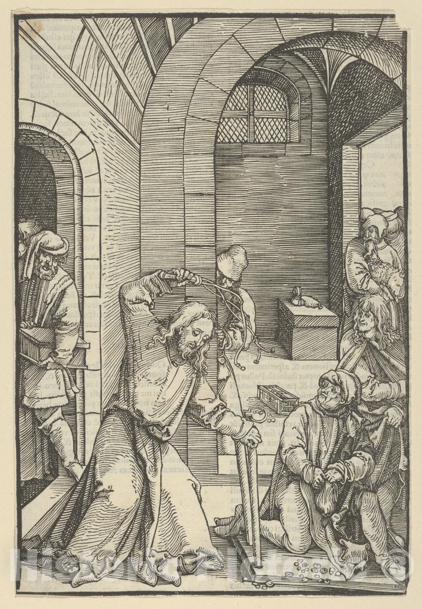 Art Print : Hans Schäufelein - Christ Purifying The Temple, from Speculum passionis Domini Nostri Ihesu Christi 2 : Vintage Wall Art