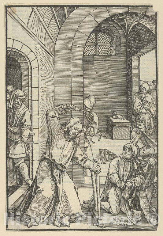 Art Print : Hans Schäufelein - Christ Purifying The Temple, from Speculum passionis Domini Nostri Ihesu Christi 2 : Vintage Wall Art