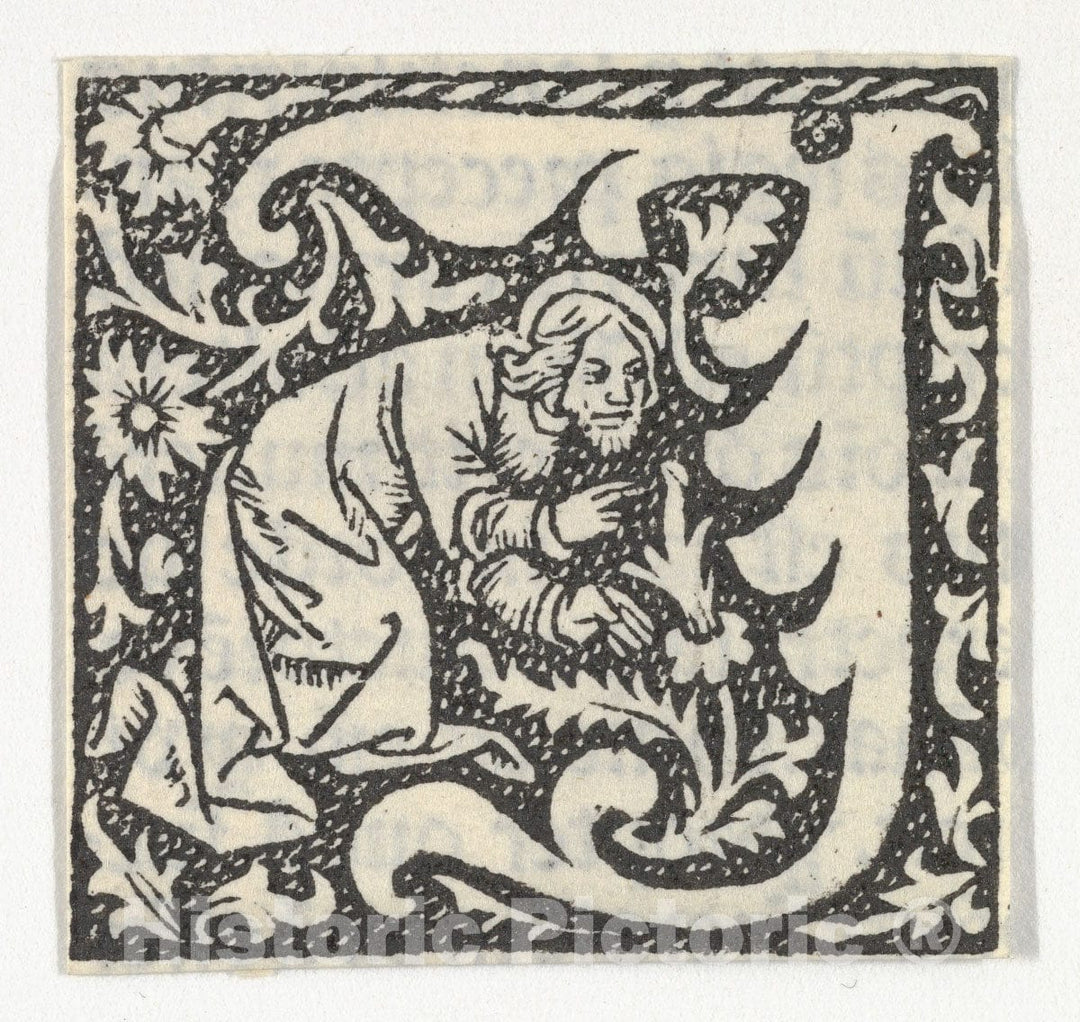 Art Print : Anonymous, French, 15th Century - Decorated Roman Alphabet 4 : Vintage Wall Art