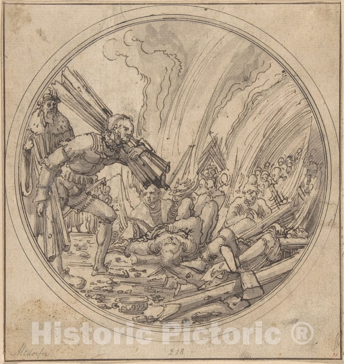 Art Print : Albrecht Altdorfer - The Emperor Maxentius Ordering The Burning of The Fifty Wise Men. : Vintage Wall Art