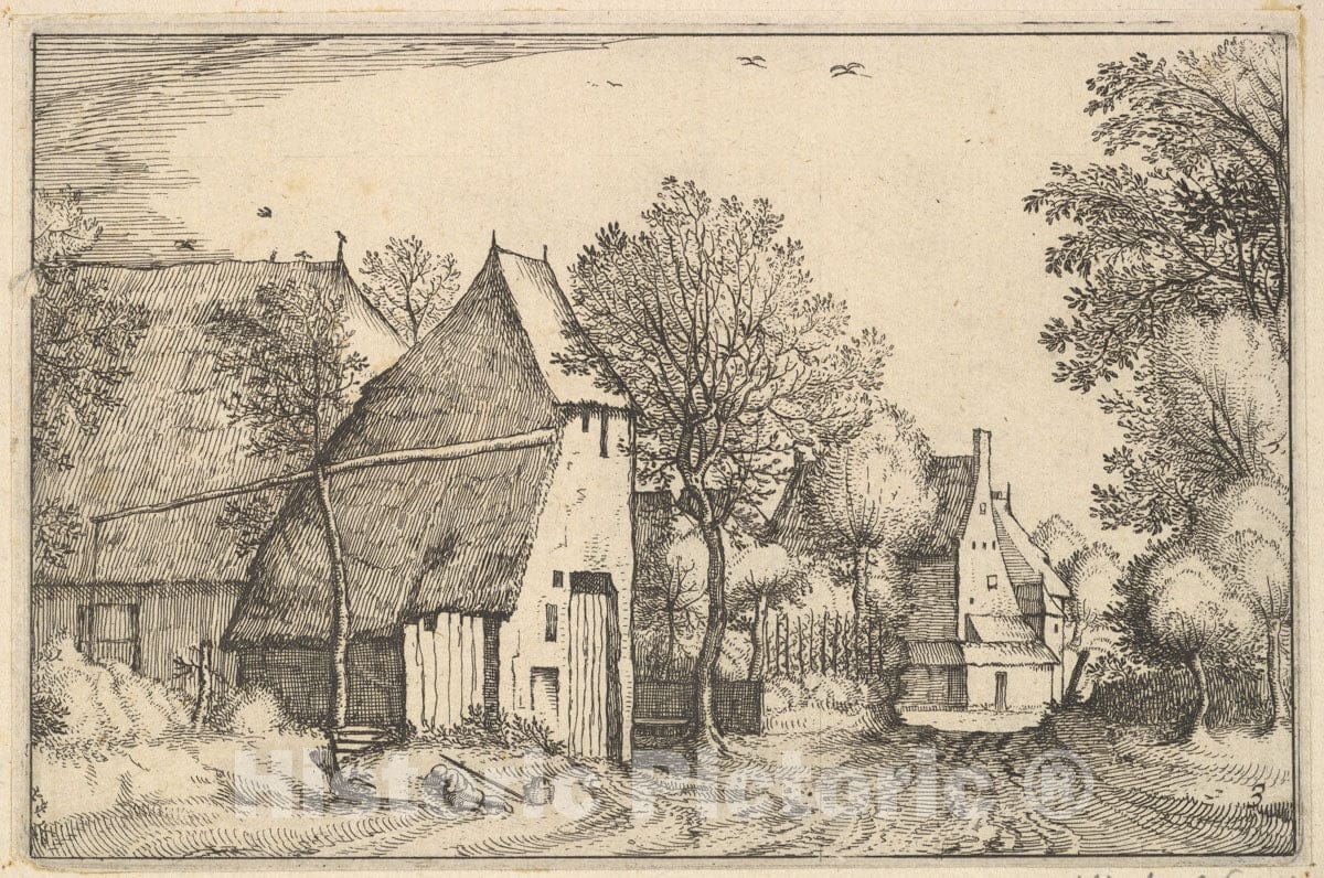 Art Print : Claes Jansz. Visscher - Village Road from Regiunculae et Villae Aliquot Ducatus Brabantiae 3 : Vintage Wall Art