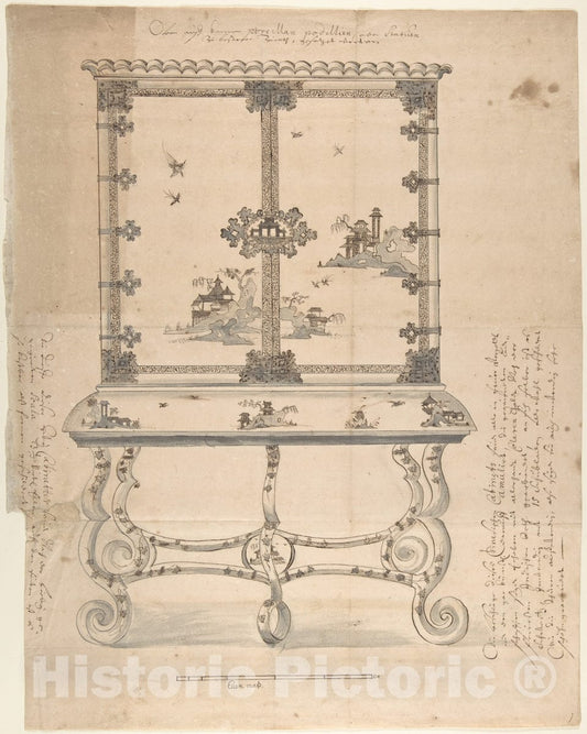 Art Print : German, 18th Century - Design for a Chinese-Style Lacquer Cabinet : Vintage Wall Art