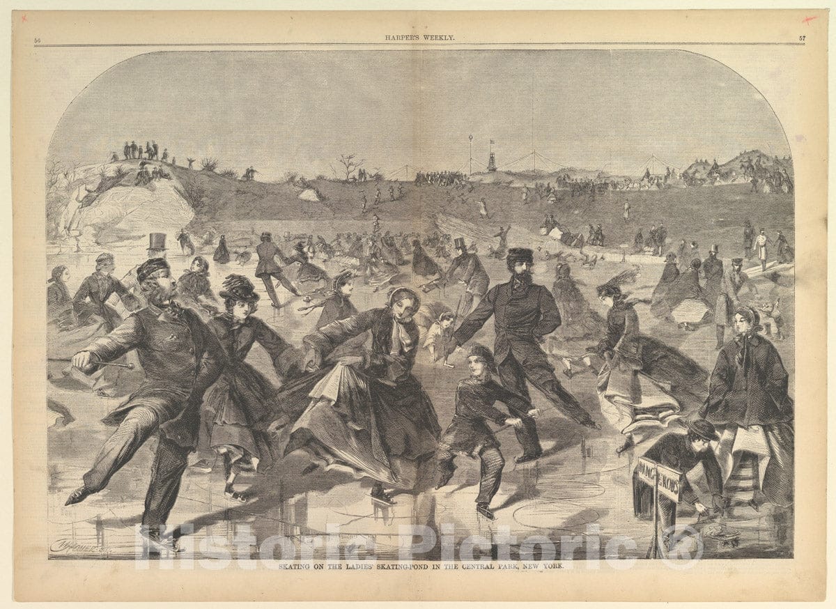 Art Print : Winslow Homer - Skating on The Ladies' Skating Pond in Central Park, New York (Harper's Weekly, Vol. IV) : Vintage Wall Art