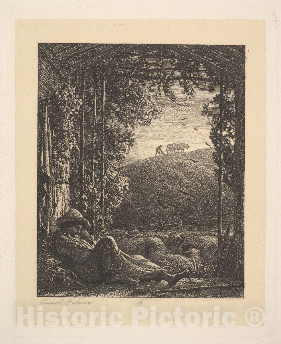 Art Print : Samuel Palmer - The Sleeping Shepherd, Early Morning : Vintage Wall Art