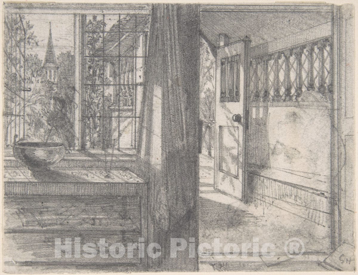 Art Print : Sir Francis Seymour Haden - A Cottage Porch : Vintage Wall Art