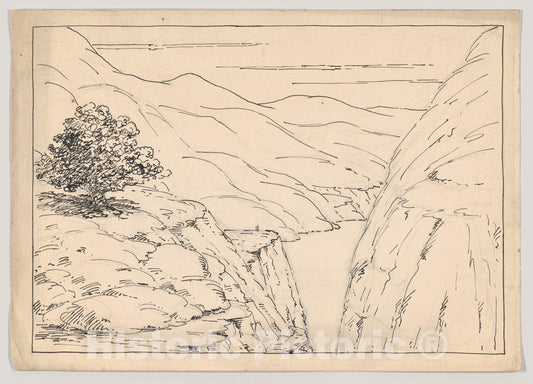 Art Print : Herbert E. Crowley - A River Landscape with Steep Cliffs : Vintage Wall Art