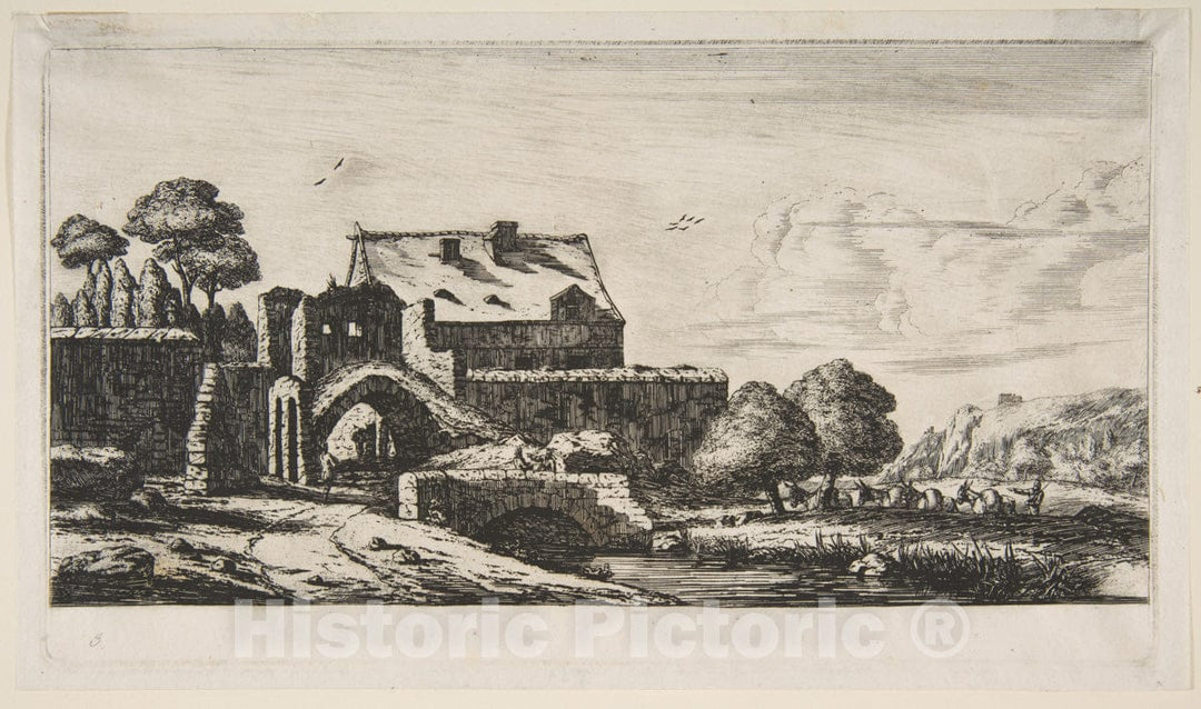 Art Print : Charles Meryon - A Water-Mill Near Saint-Denis : Vintage Wall Art