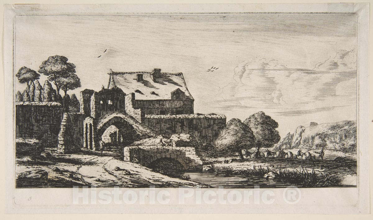 Art Print : Charles Meryon - A Water-Mill Near Saint-Denis : Vintage Wall Art
