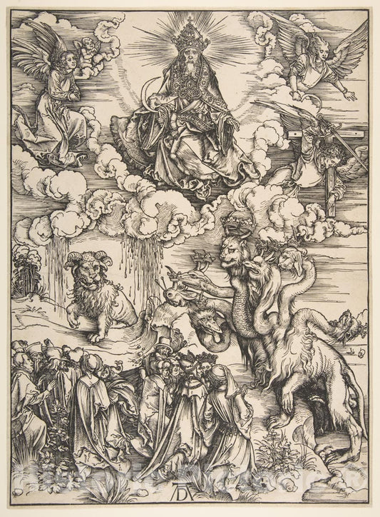 Art Print : Albrecht Dürer - The Beast with The Seven Heads and The Beast with Lamb's Horns : Vintage Wall Art