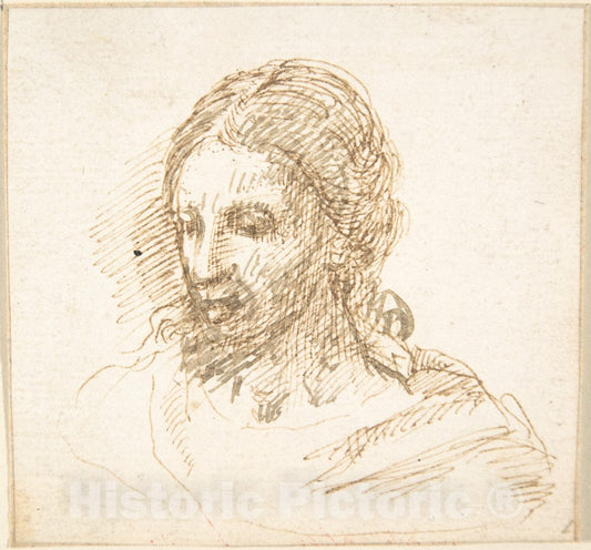 Art Print : Spanish, School of Seville, 17th Century - Head of Christ : Vintage Wall Art
