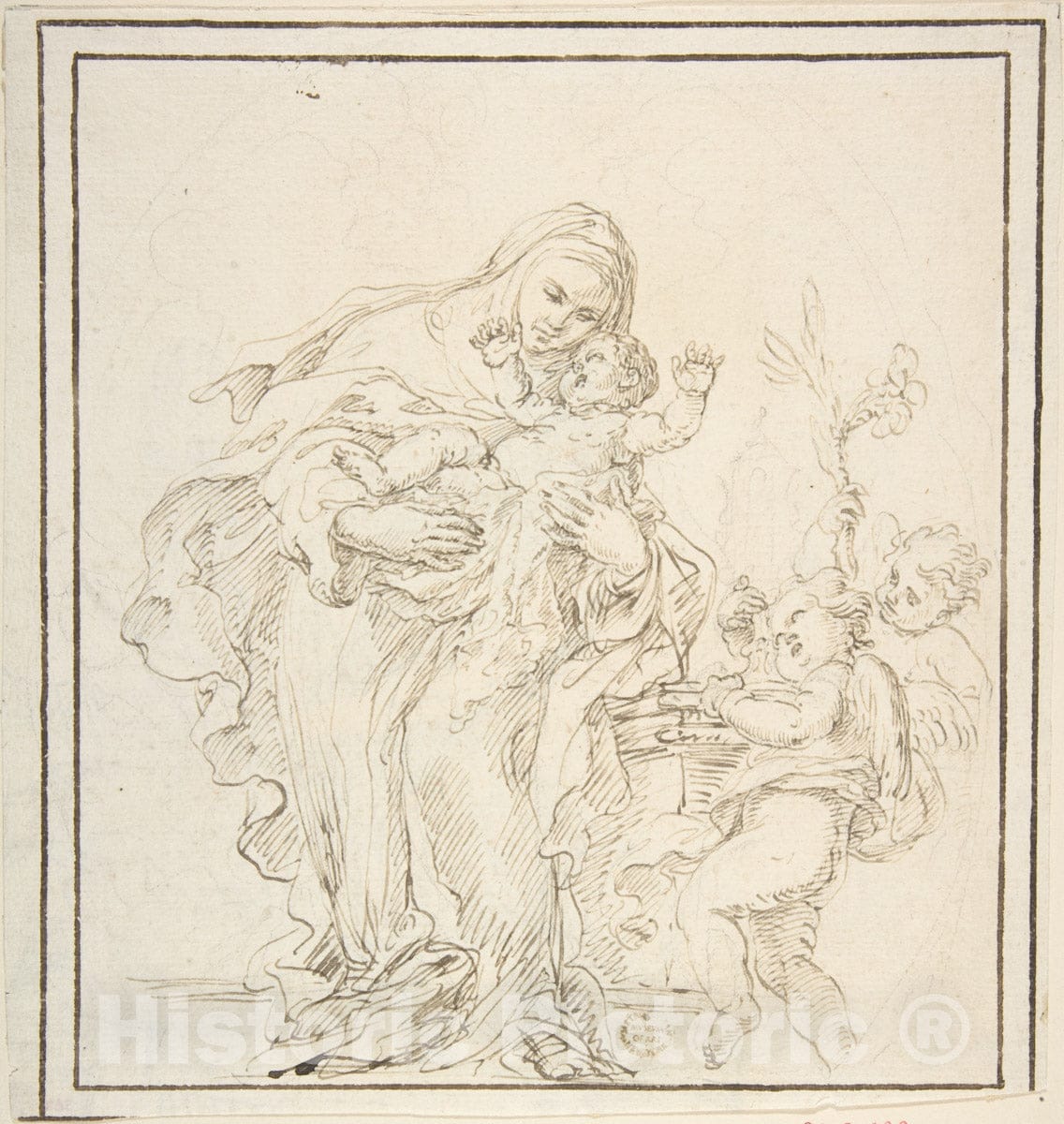 Art Print : Italian, Roman-Bolognese, 17th Century - St. Catherine of Siena with The Infant Jesus : Vintage Wall Art