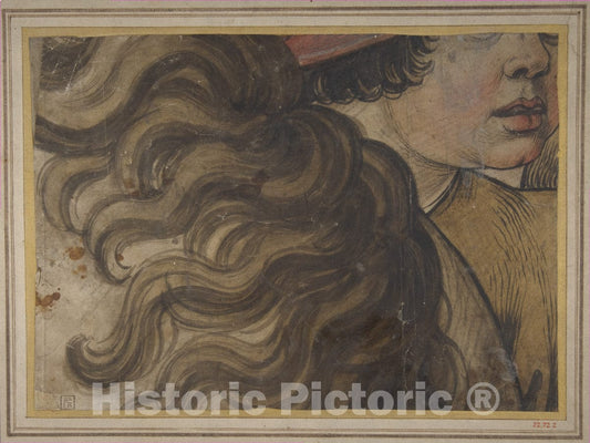 Art Print : School of Raphael (Raffaello Sanzio or Santi) - Head of a boy and Section of a Horse's Mane : Vintage Wall Art