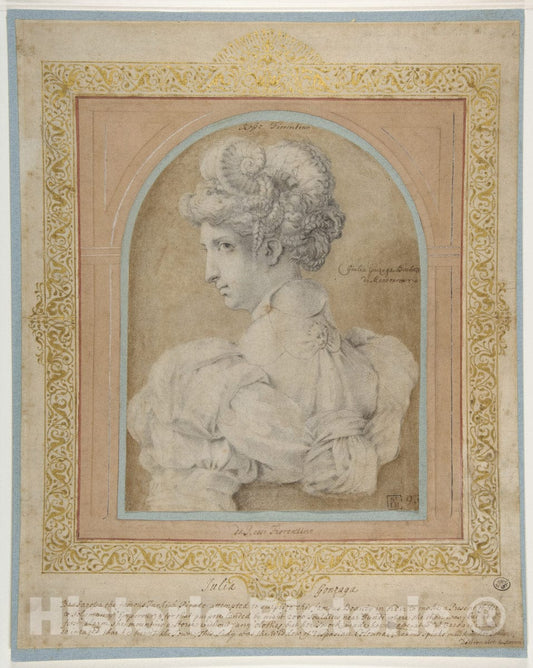Art Print : Rosso Fiorentino - Bust of a Woman with an Elaborate Coiffure : Vintage Wall Art