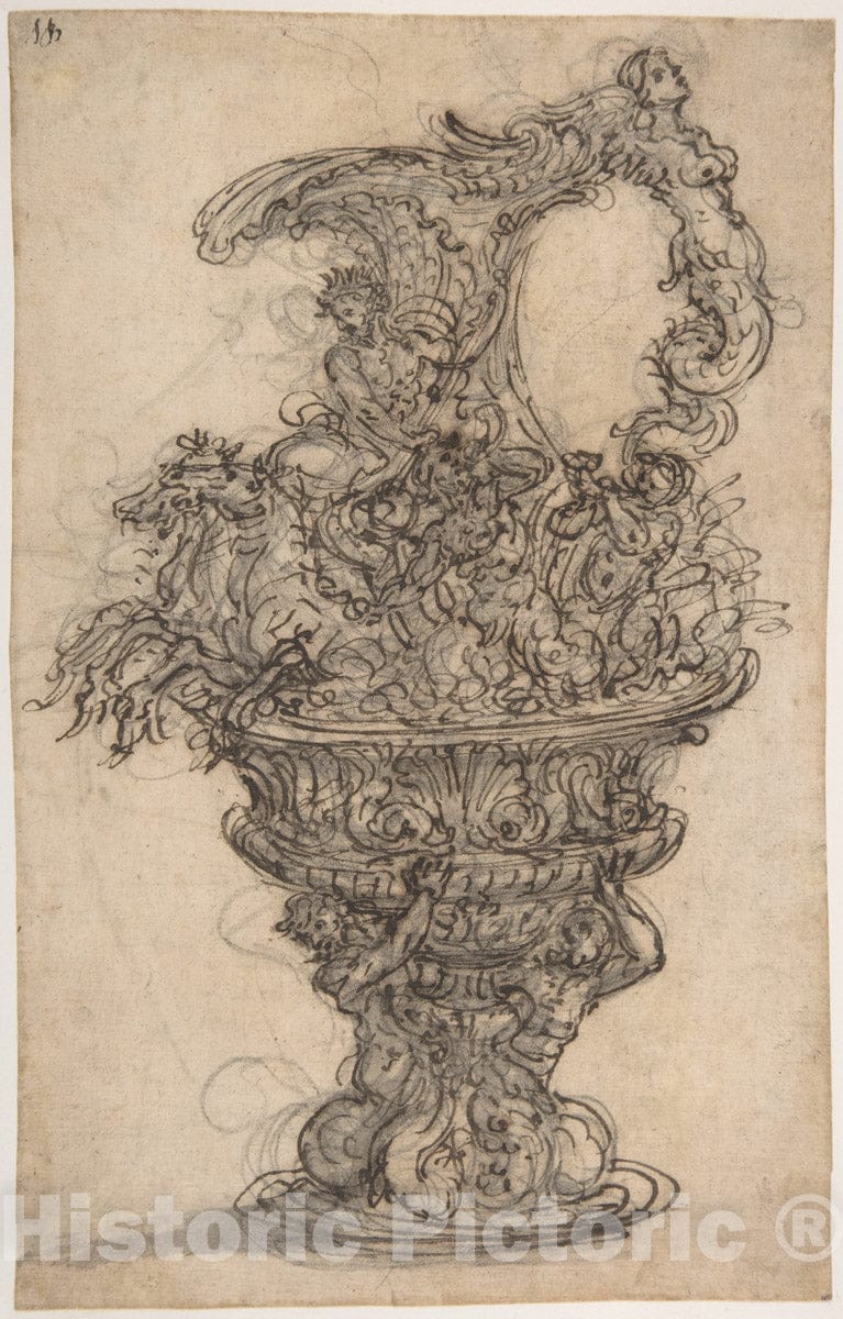 Art Print : Giovanni Battista Foggini - Design for a Ewer with Neptune on his Chariot : Vintage Wall Art