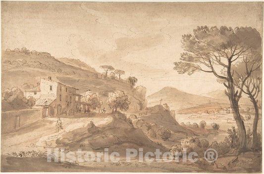 Art Print : Gaspar Adriaensz. Van Wittel - Italianate River Landscape with an Inn : Vintage Wall Art