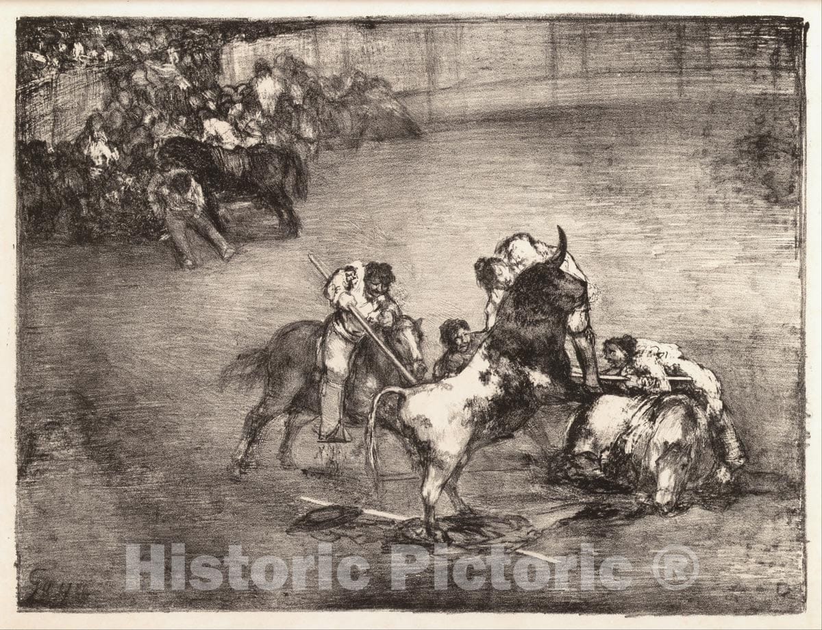 Art Print : Goya - A Picador Caught by a Bull, from The 'Bulls of Bordeaux' : Vintage Wall Art
