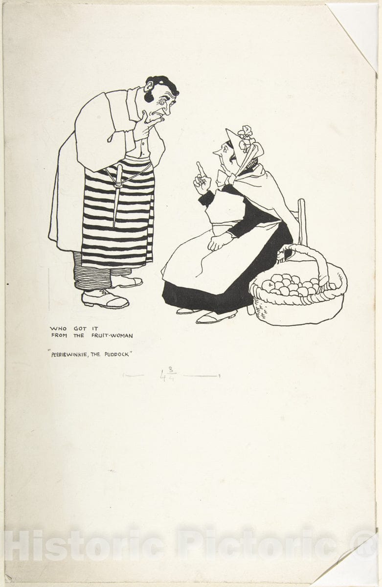 Art Print : William Heath Robinson - Who Got it from The Fruit-Woman: Peeriwinkie The Puddock, from Topsy-Turvy Tales : Vintage Wall Art