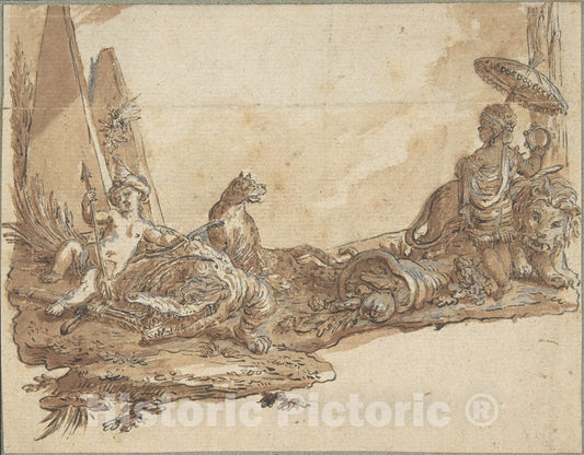 Art Print : Claude Louis Desrais - Africa and America : Vintage Wall Art