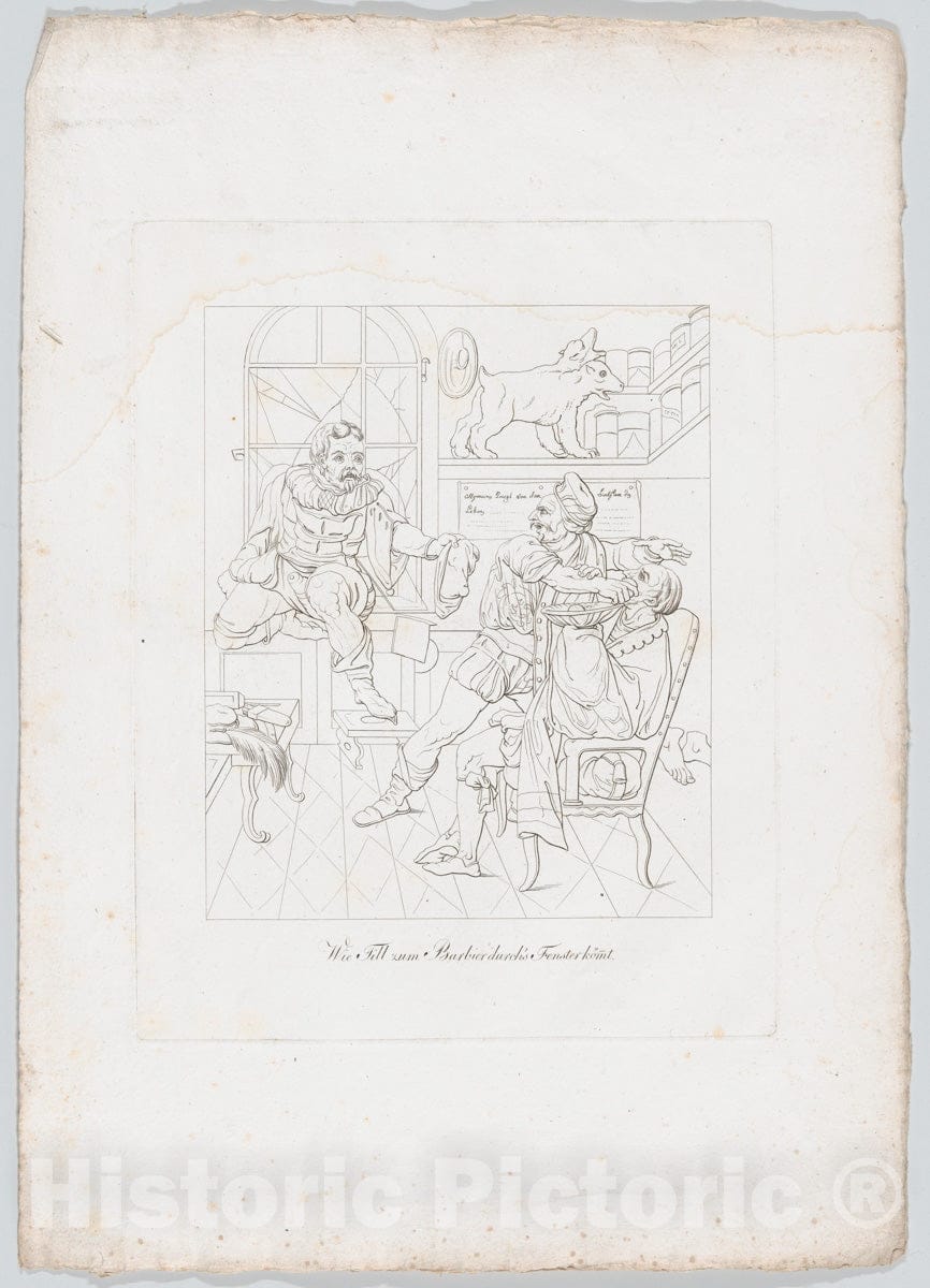Art Print : Johann Heinrich Lips - Wie Till zur Barbier durch's Fenster kömt (How Till Eupenspiegel Came in Through The Barber's Window) : Vintage Wall Art