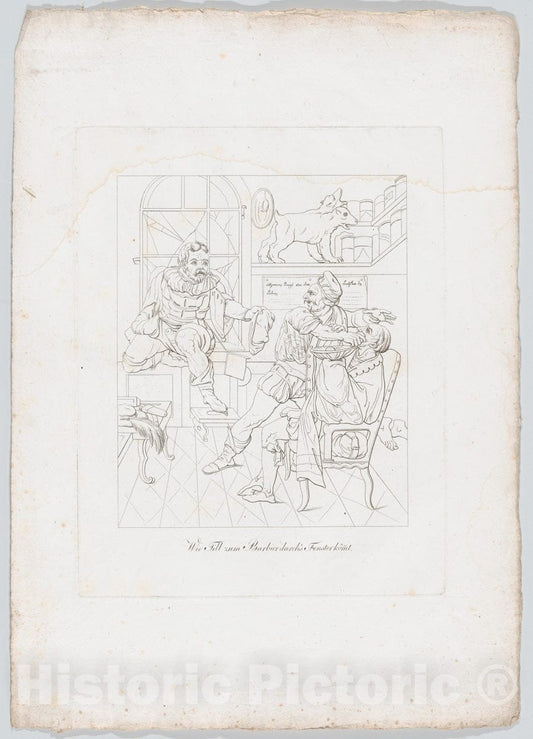 Art Print : Johann Heinrich Lips - Wie Till zur Barbier durch's Fenster kömt (How Till Eupenspiegel Came in Through The Barber's Window) : Vintage Wall Art