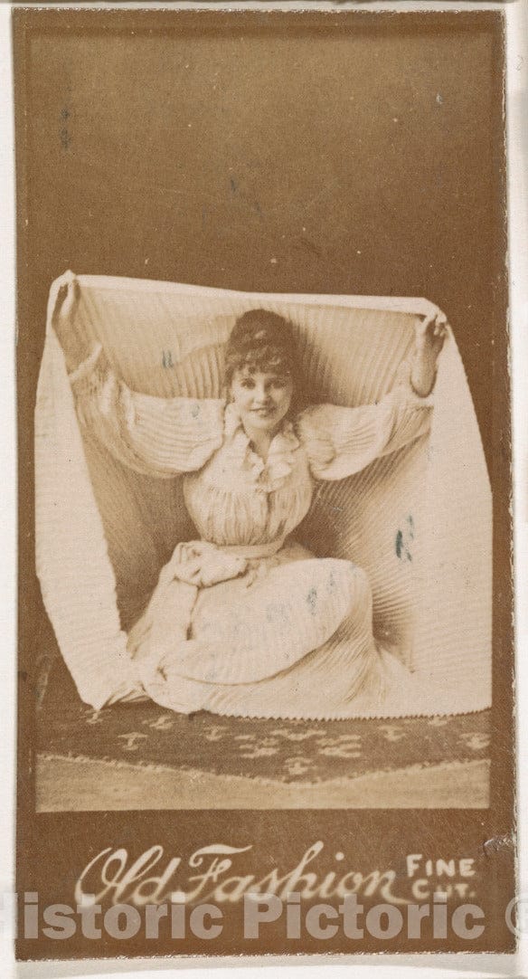 Photo Print : Actress Holding Part of Skirt Above Head, from The Actresses Series (N664) Promoting Old Fashion Fine Cut Tobacco : Vintage Wall Art