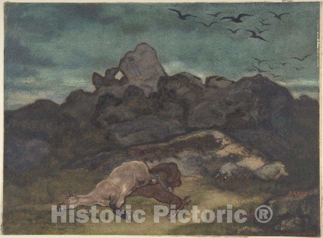 Art Print : Antoine-Louis Barye - Dead Horses : Vintage Wall Art
