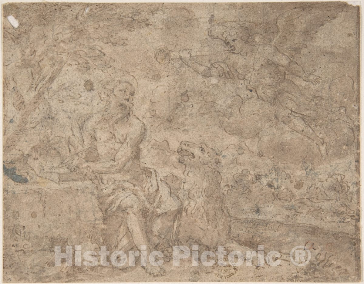 Art Print : Italian, Roman-Bolognese, 17th Century - Saint Jerome in The Wilderness 1 : Vintage Wall Art