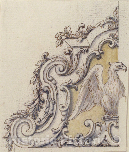 Art Print : Giovanni Battista Foggini - Design for a Sculptural Ornament with an Eagle, Volutes and Leaves. : Vintage Wall Art