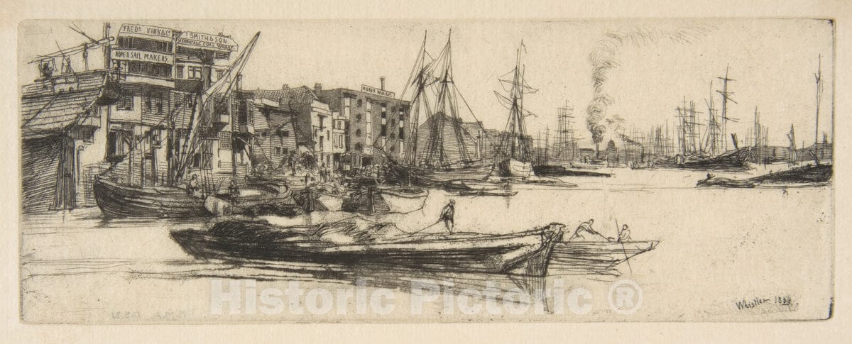 Art Print : James McNeill Whistler - Thames Warehouses 2 : Vintage Wall Art