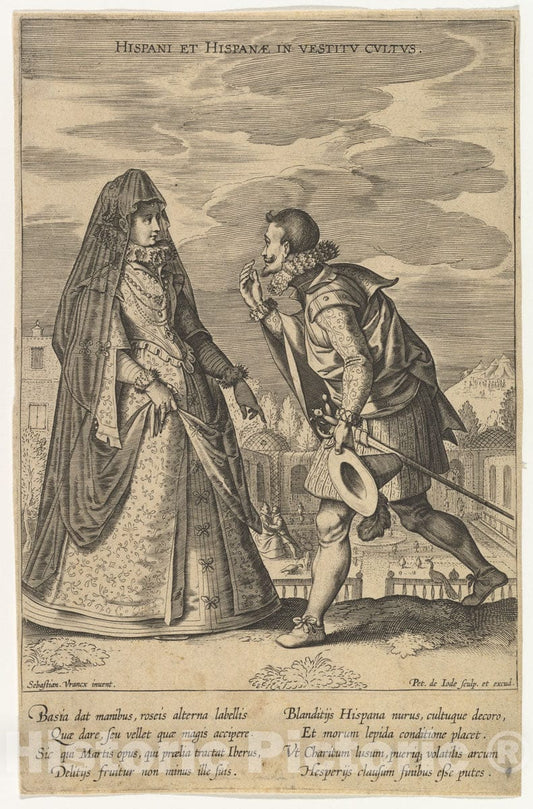 Art Print : Pieter de Jode I - Hispani et Hispanae in Vestitu Cultus, from Fashions of Different Nations : Vintage Wall Art