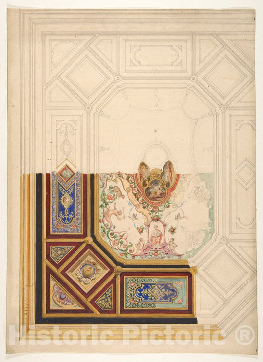 Art Print : Jules-Edmond-Charles Lachaise - Design for a Paneled Ceiling to be Painted in Grotesque Motifs : Vintage Wall Art