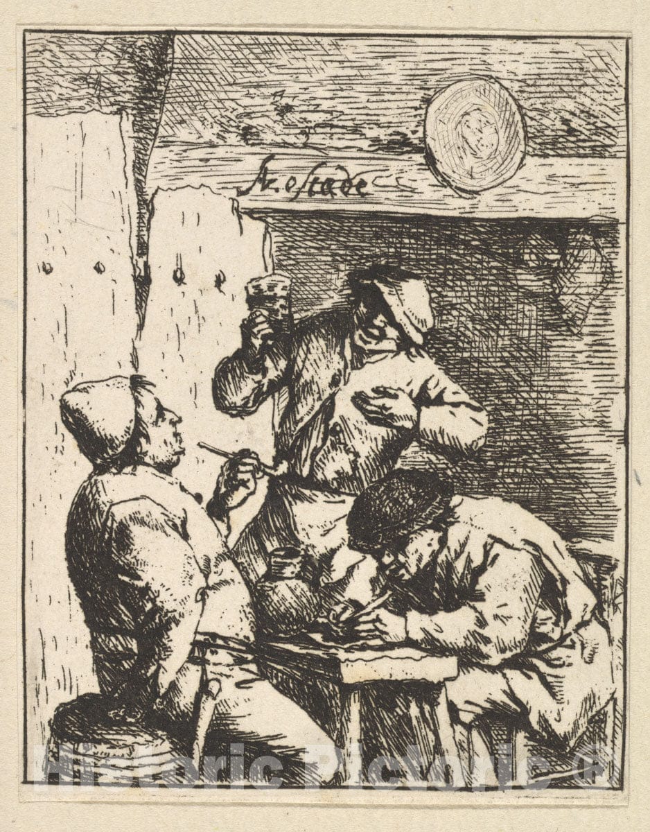 Art Print : Adriaen Van Ostade - Singer Standing Between Two Smokers : Vintage Wall Art