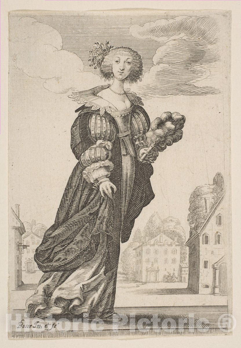 Art Print : Abraham Bosse - Woman Holding a Fan : Vintage Wall Art