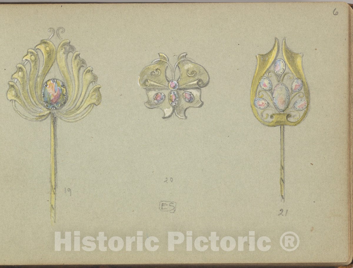 Art Print : Edgar Gilstrap Simpson - Designs for Two Gold Stickpins and a Seperate Ornament : Vintage Wall Art