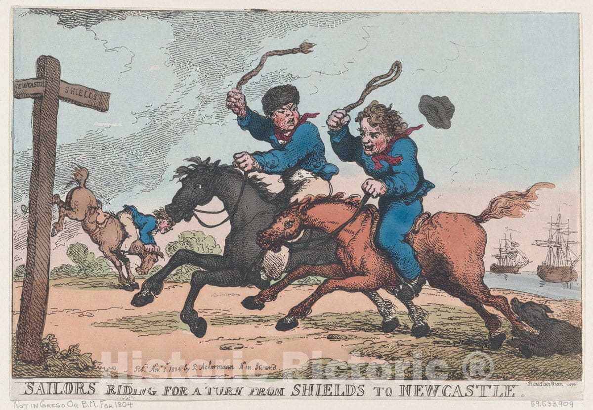 Art Print : Thomas Rowlandson - Sailors Riding for A Turn from Shields to Newcastle : Vintage Wall Art