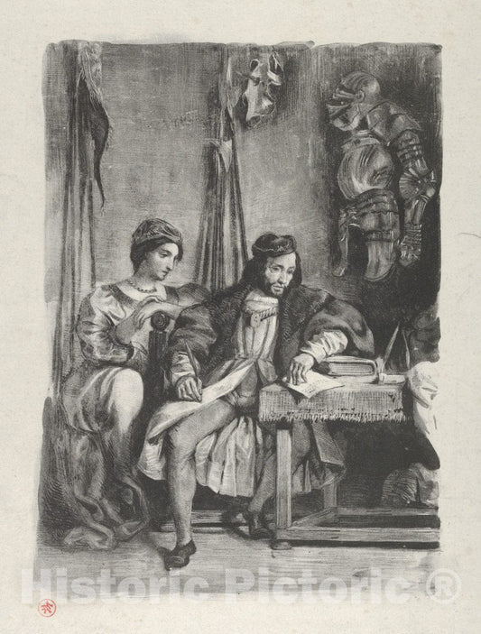 Art Print : Eugène Delacroix - Goetz von Berlichingen Writing his Memoirs 1 : Vintage Wall Art
