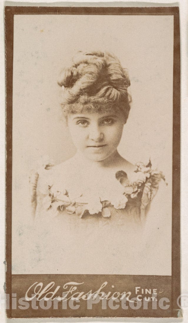 Photo Print : Actress Wearing Dress with Floral Neckline, from The Actresses Series (N664) Promoting Old Fashion Fine Cut Tobacco : Vintage Wall Art