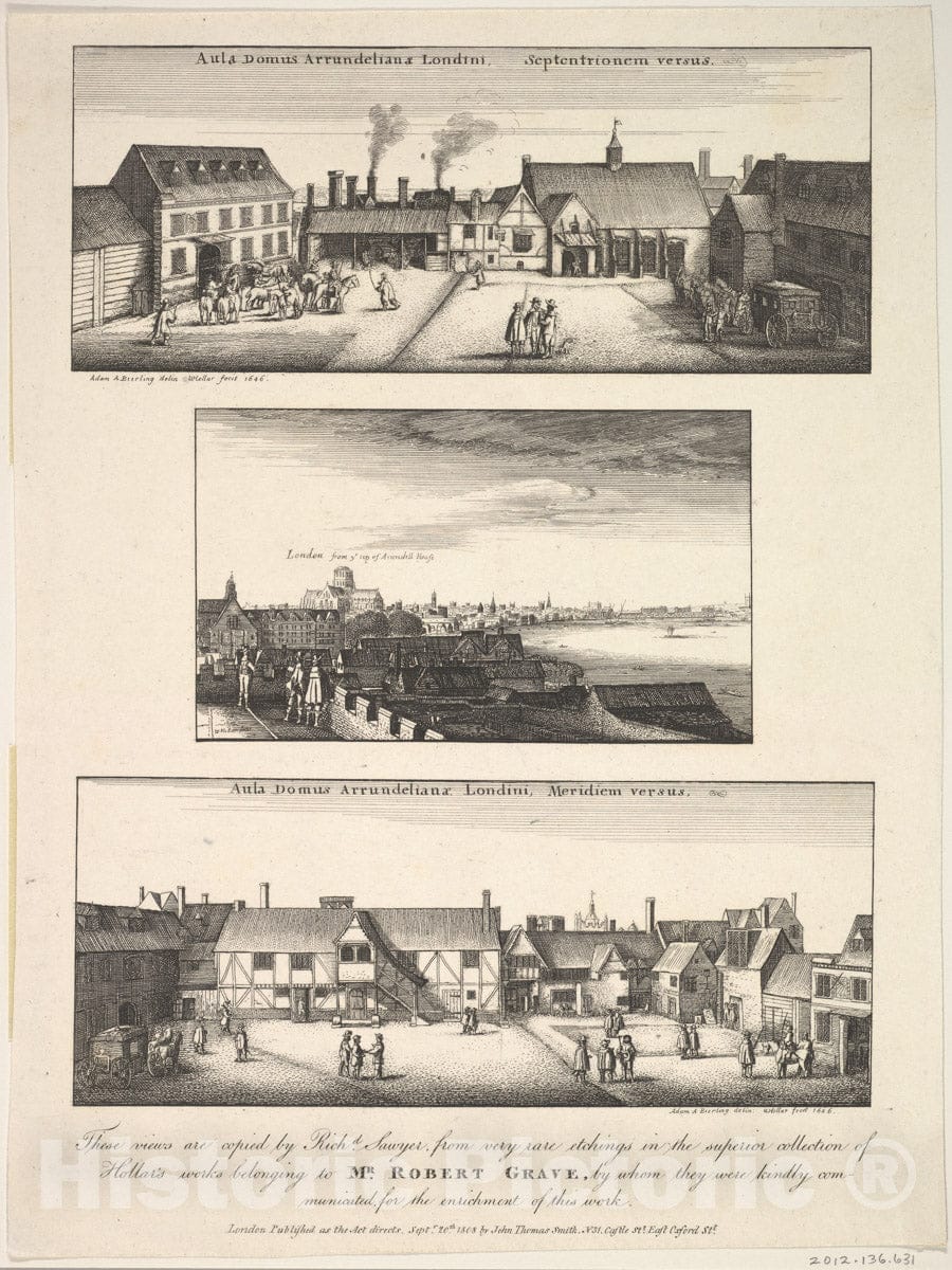 Art Print : Richard Sayer - Two Views of Arundel House and London and The Thames as seen from The roof of Arundel House in 1646 : Vintage Wall Art