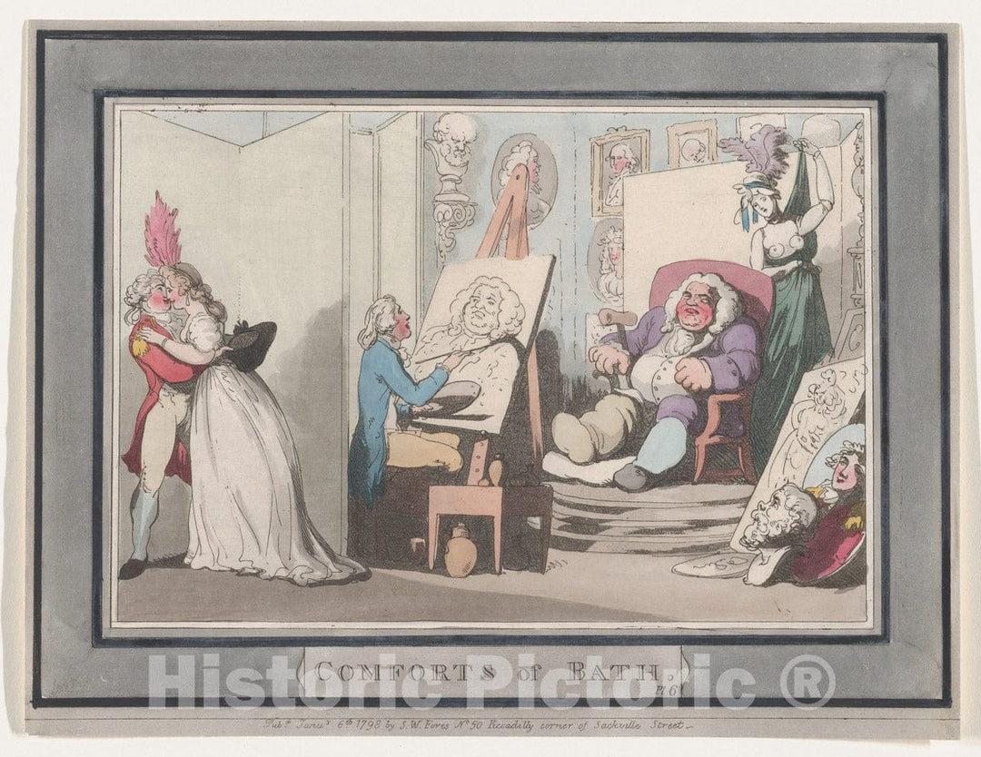 Art Print : Thomas Rowlandson - Comforts of Bath, Plate 6 1 : Vintage Wall Art