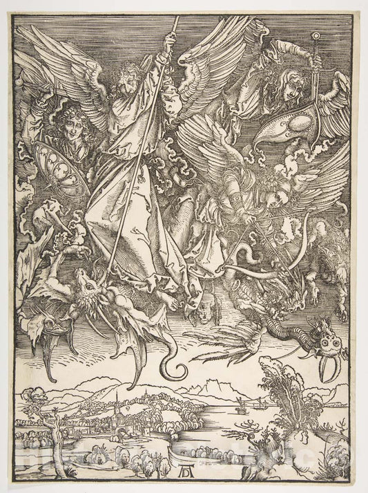 Art Print : Albrecht Dürer - Saint Michael and The Dragon, from The Apocalypse : Vintage Wall Art