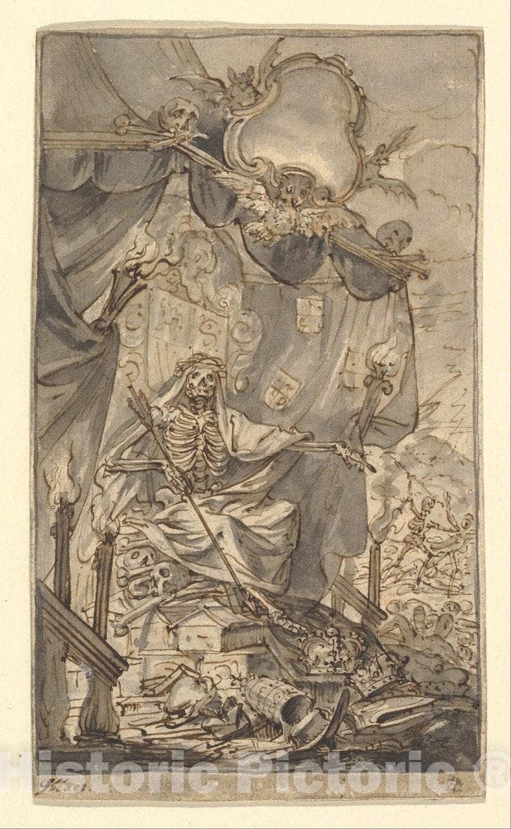 Art Print : Godfried Maes - Death on a Canopied Throne (Design for a Title Page) : Vintage Wall Art