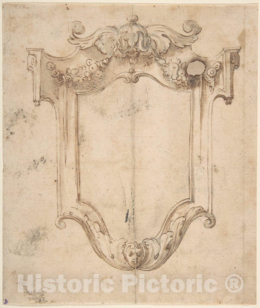 Art Print : Italian, First Half of The 18th Century - Design for a Cartouche 2 : Vintage Wall Art
