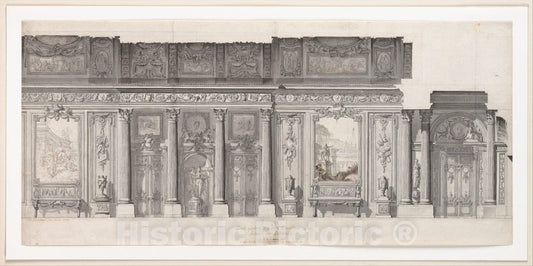 Art Print : Jean Charles Delafosse - Design for a Grande Galerie : Vintage Wall Art