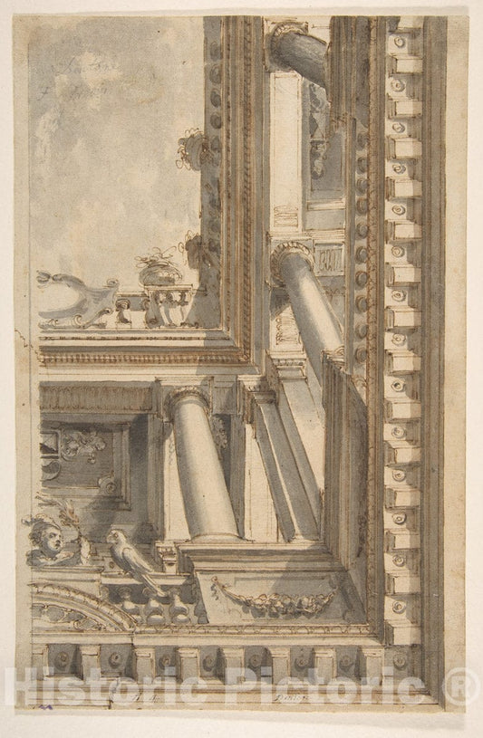 Art Print : Faustino Trebbi - Design for a Trompe L'Oeil Ceiling with a Loggia : Vintage Wall Art