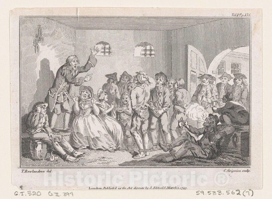 Art Print : Clinker Preaching in Clerkenwell Prison - Artist: Charles Grignion, I - Created: 1793 : Vintage Wall Art
